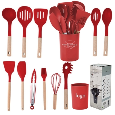 12PCS utensilios de cocina de silicona no adhesivo con soporte de plástico