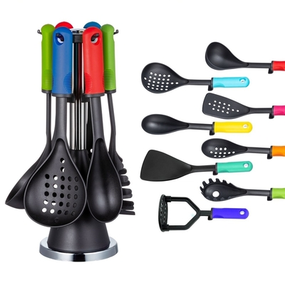 Conjunto de utensilios de cocina de cocina sostenible con soporte giratorio y material de mango TPR PP