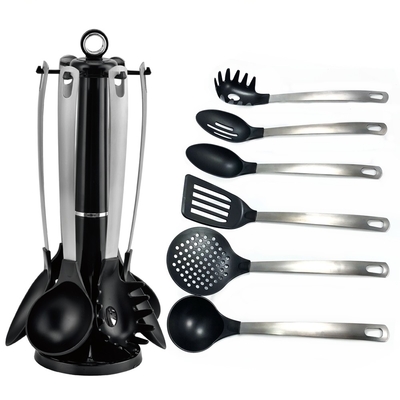 utensilios de cocina de nylon 7PCS no adhesivo con mango de acero inoxidable