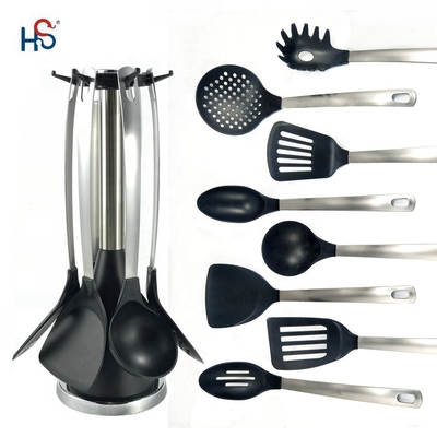 utensilios de cocina de nylon 7PCS no adhesivo con mango de acero inoxidable