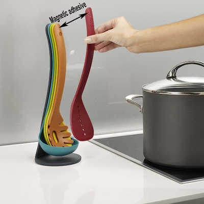 Cocina sin pegamento Hecho con estilo 5 piezas Compacto utensilio de anidación Conjunto en colores vibrantes