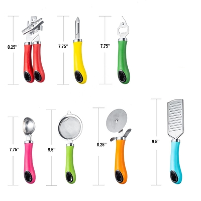Home Kitchen Utensil Sets 8PCS Accesorios de acero inoxidable con mangos de colores