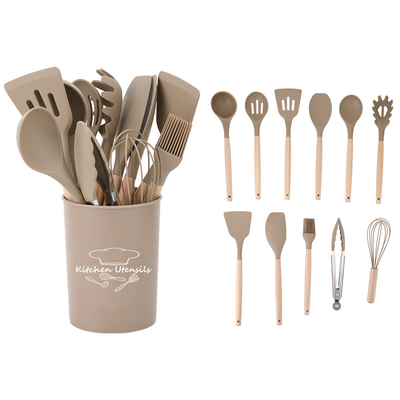 11pcs mango de madera silicona herramientas de cocina para cocinar a 210 grados