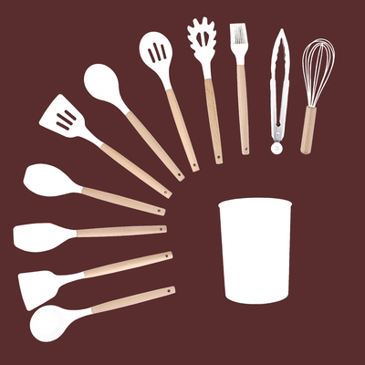 11pcs mango de madera silicona herramientas de cocina para cocinar a 210 grados