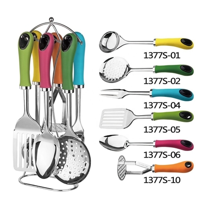 Accesorios de cocina sostenibles 2024 Materiales TPR Conjunto de utensilios con acero inoxidable
