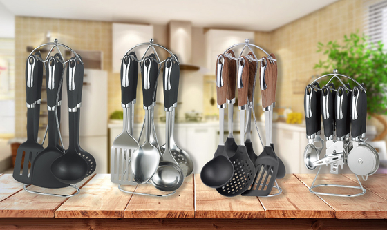 Set de cocina de acero inoxidable con cuchara Turner con ranura para utensilios de cocina