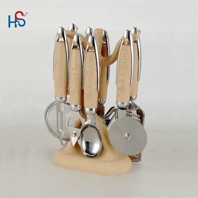 Inicio Cocina ABS mango de acero inoxidable 430 Set de utensilios de madera Kitchen Ware Gadget Set
