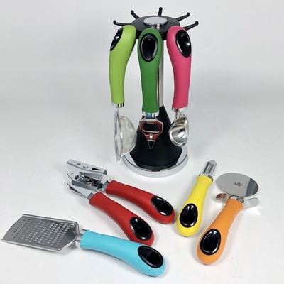 Set de utensilios de acero inoxidable de 7 piezas con mango de TPR última colección de gadgets de cocina
