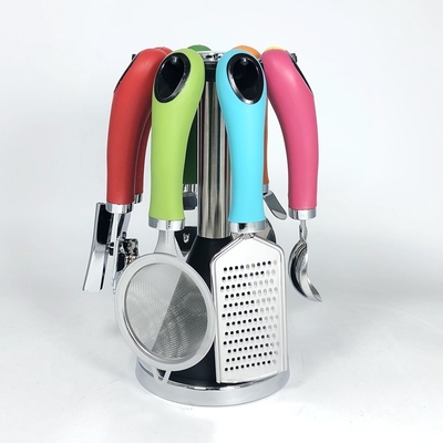 Set de utensilios de acero inoxidable de 7 piezas con mango de TPR última colección de gadgets de cocina