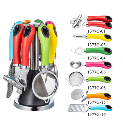 Set de utensilios de acero inoxidable de 7 piezas con mango de TPR última colección de gadgets de cocina