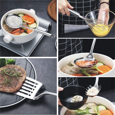 Los utensilios de cocina de acero inoxidable de 7 piezas son ideales para cocinar de manera sostenible y elegante