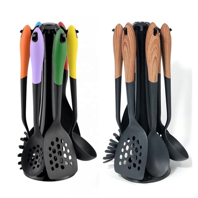 Colorido Set de utensilios de horneado de nylon de 6 piezas Manos de madera y antiadherentes para cocinar