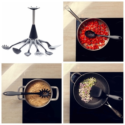 Colorido Set de utensilios de horneado de nylon de 6 piezas Manos de madera y antiadherentes para cocinar