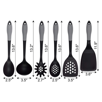 Colorido Set de utensilios de horneado de nylon de 6 piezas Manos de madera y antiadherentes para cocinar