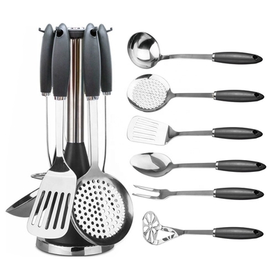 TPR manija de plástico 7 piezas de acero inoxidable utensilios de cocina para todos los utensilios de cocina