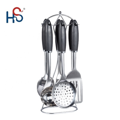 TPR manija de plástico 7 piezas de acero inoxidable utensilios de cocina para todos los utensilios de cocina