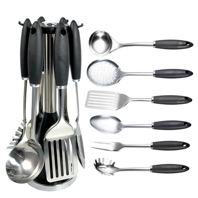 TPR manija de plástico 7 piezas de acero inoxidable utensilios de cocina para todos los utensilios de cocina