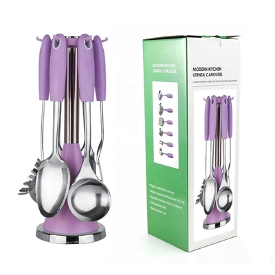 LOGO personalizado Colorido conjunto de utensilios de cocina de acero inoxidable para estilo de diseño minimalista