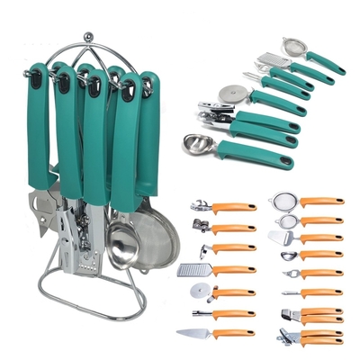 Inicio Cocina TPR mango utensilios de acero inoxidable Conjunto con soporte y otras herramientas de cocina