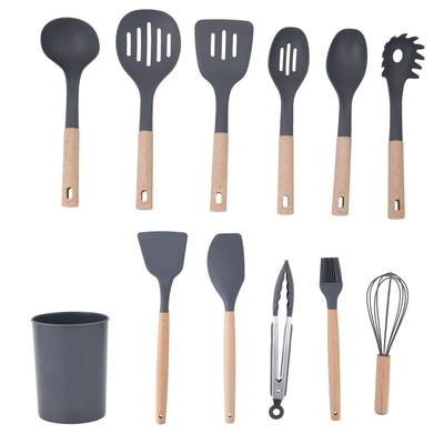 Impresión de seda o logotipo grabado 12PCS utensilios de cocina de silicona con soporte de plástico