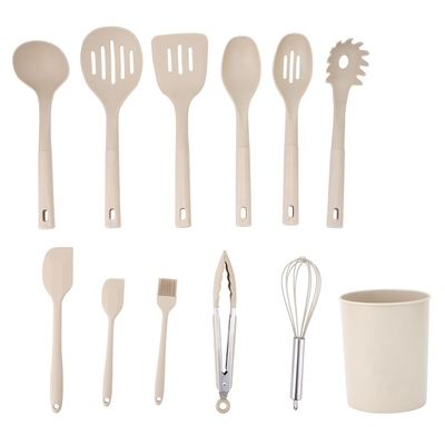 Impresión de seda o logotipo grabado 12PCS utensilios de cocina de silicona con soporte de plástico