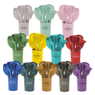 12PCS utensilios de cocina de silicona no adhesivo con soporte de plástico