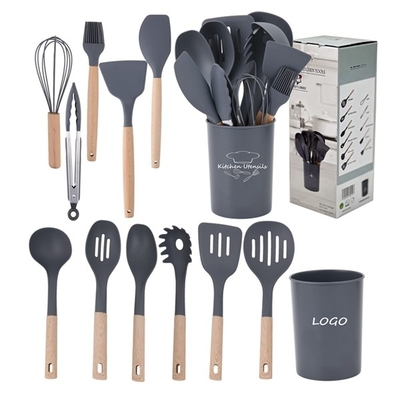 Herramientas de cocina de 12 piezas de silicona accesorios de cocina con asas de madera