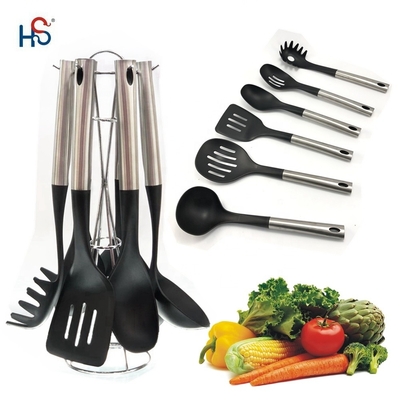 Set de utensilios de cocina de acero inoxidable de 7 piezas utensilios de cocina de nylon y logotipo personalizado