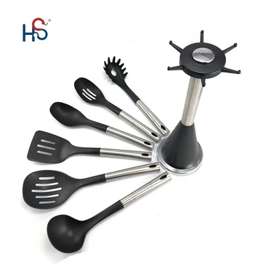 Set de utensilios de cocina de acero inoxidable de 7 piezas utensilios de cocina de nylon y logotipo personalizado