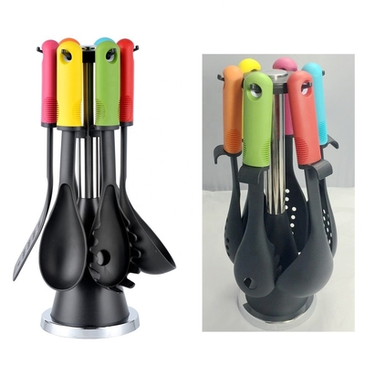 Conjunto de utensilios de cocina de cocina sostenible con soporte giratorio y material de mango TPR PP