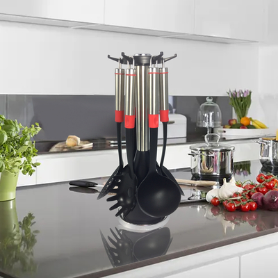 Logotipo Impreso Herramientas de cocina Conjunto de 7 piezas utensilios resistentes al calor para cocinar versátil