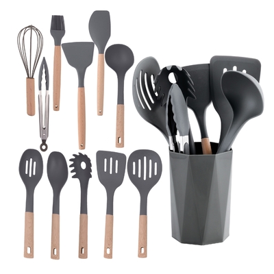 Conjunto de utensilios de silicona con soporte para utensilios resistente al calor hasta 240 ° C recubrimiento antiadherente
