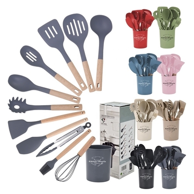 Conjunto de utensilios de silicona con soporte para utensilios resistente al calor hasta 240 ° C recubrimiento antiadherente