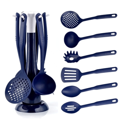 Utiliarios de cocina sostenibles Conjunto de herramientas de nylon de 7 piezas para utensilios de cocina no adhesivos Azul