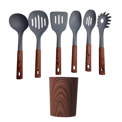 utensilios de cocina de plástico de 7 piezas con mango colorido ABS y material de efecto de madera