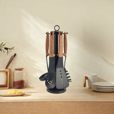 Accesorios de cocina utensilios de cocina no tóxicos personalizados con herramientas de mango ABS negras