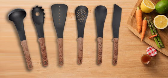 Accesorios de cocina utensilios de cocina no tóxicos personalizados con herramientas de mango ABS negras